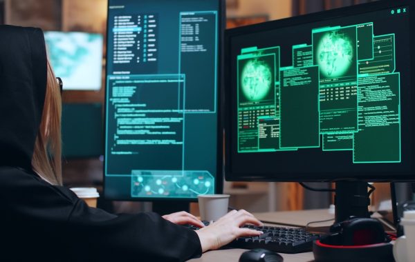 Organized female hacker and her team stealing information Organized female hacker and her team stealing information from government server using super computers.